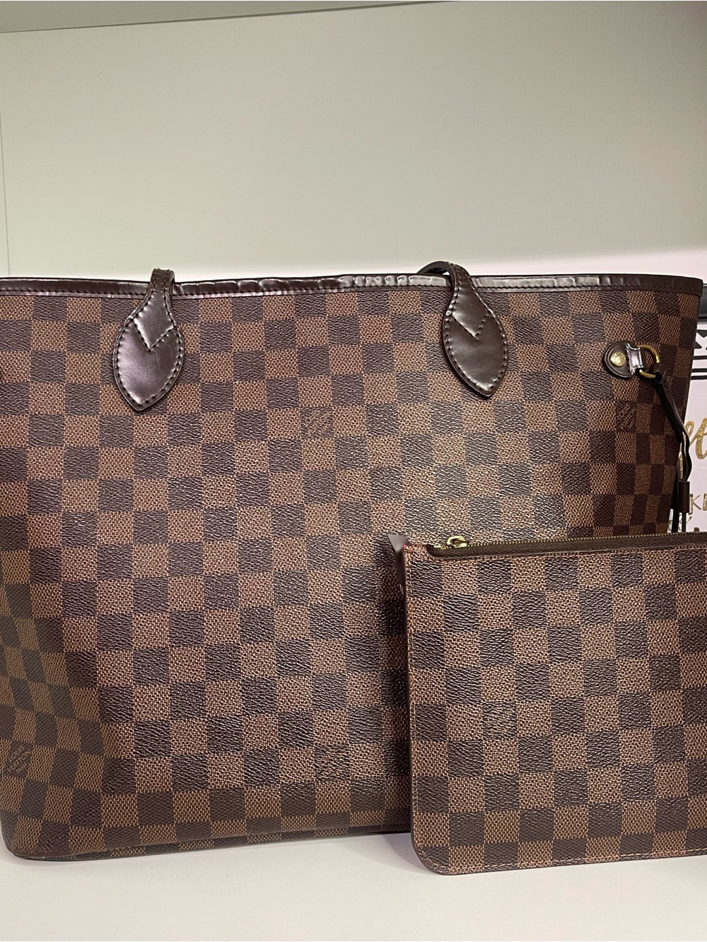 Louis Vuitton Damier Ebene Canvas Neverfull Tote with Pochette - Brown